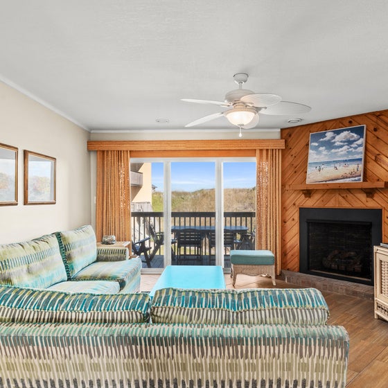 QC4: Trip's OBX | Mid Level Living Area - Fireplace Not Available For Guest Use