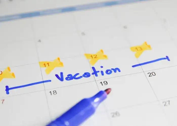 Calendar with vacation dates marked